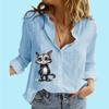 Women Fashion Buttoned Blouse Casual Thin Long Sleeve Top Ladies Cotton Linen Print Shirt