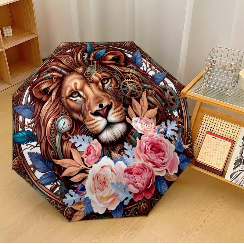 

Stained Glass Wolf and Lady by Sunset Printed umbrella windproof folding umbrella portable sun and rain umbrella suitable for gifting