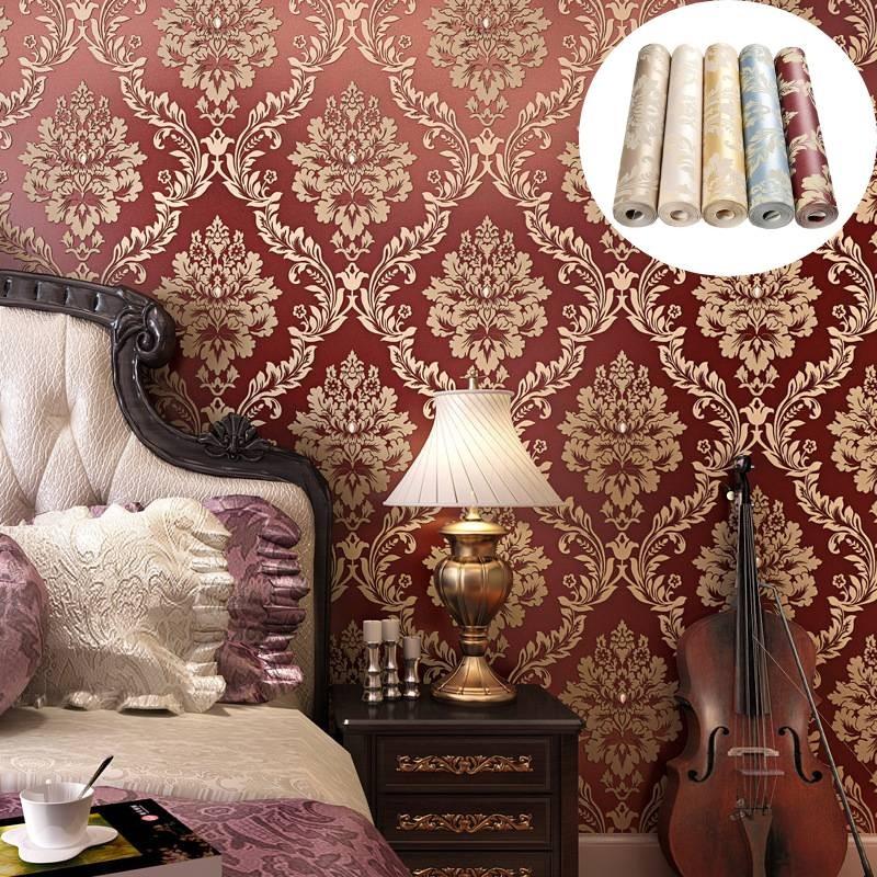 Damaškový Reliéfní Zlatý Texturovaný Vliesový Tapetový Válec Dekorace Obývací Pokoj