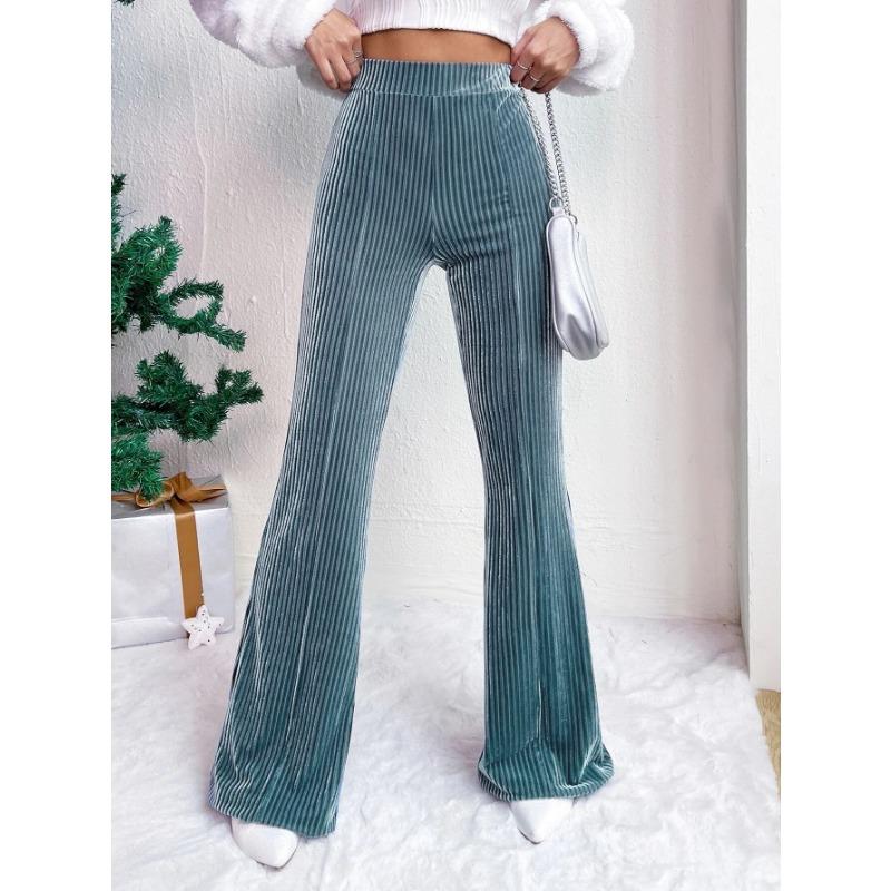 Autumn and Winter Women's Plus Size High Waist Corduroy Flared Pants Solid Color Casual Wide Leg Long Sweatpants