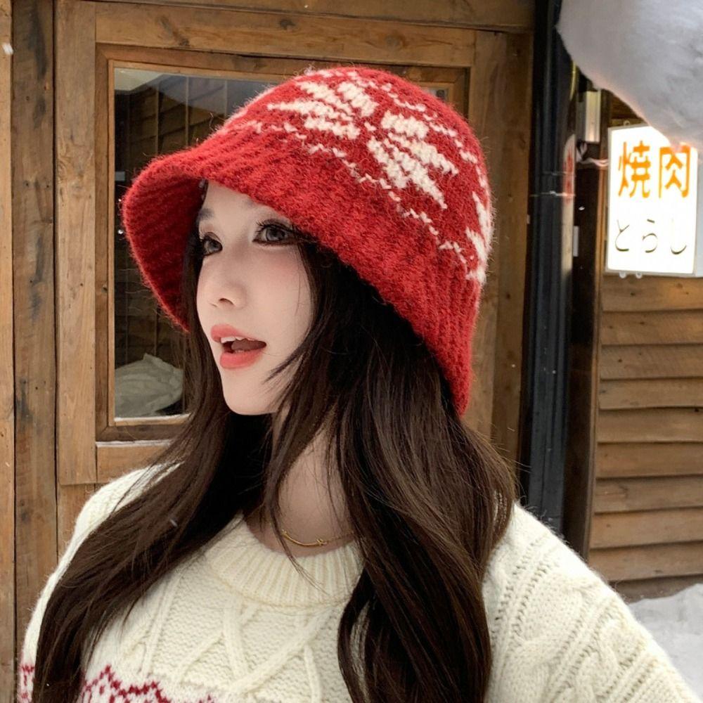 Warm Snowflake Jacquard Knitted Hat Fair Isle Style Printing Knit Cap Winter