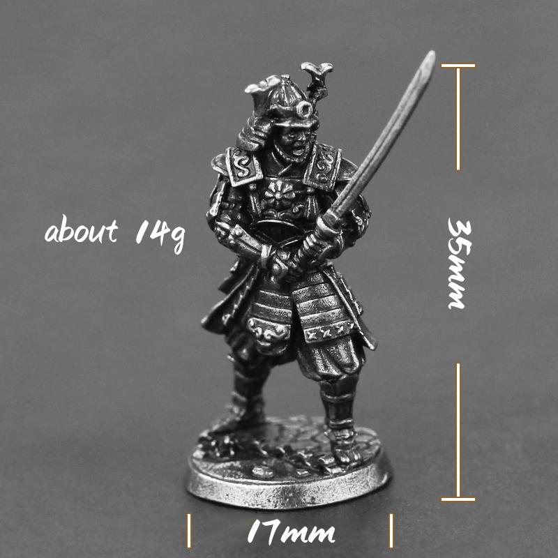 White Copper Japanese Shogunate Samurai Figurines Miniatures Vintage Metal Soldiers Model Statue Desktop Toy Ornament Decoration