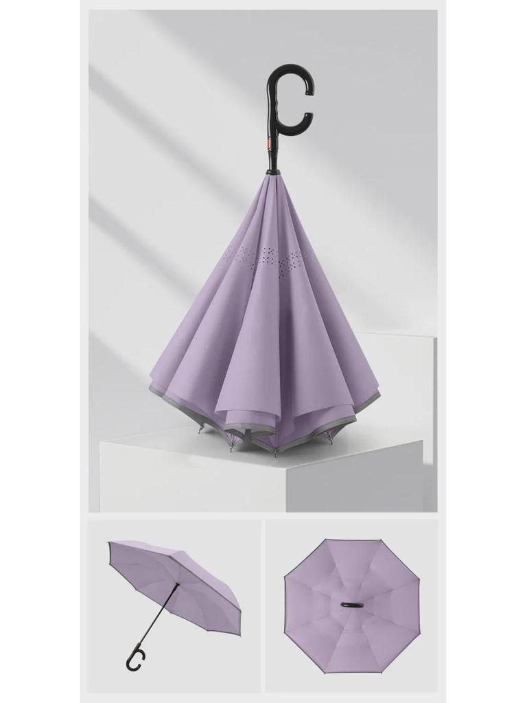 Reflective Strip Car-mounted Dual-layer Auto Reverse Umbrella - Wind-resistant, Large, for Sunny and Rainy Days.