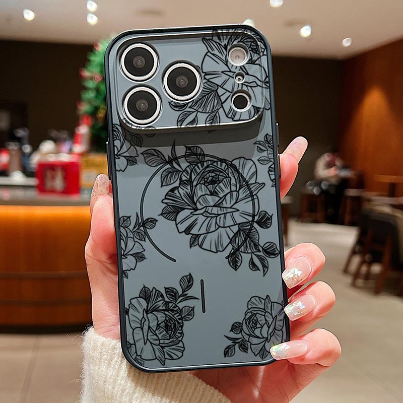Sketching Rose Flower Pattern Case For iPhone 17 Pro Max Magnetic For Magsafe Hybrid Slim Matte Cover For iPhone 16 15 14 13 Pro Max
