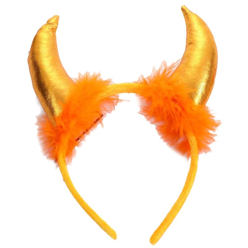 Halloween Feather Decor Ox Horn Shape Glitter Headband Movie Demon Evil Devil Horn Hair Hoop Gothic Cosplay Party Costume