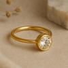 Round Cut Solitaire Engagement Ring, Bezel Set Yellow Gold Plated Band, Minimalist Bridal Jewelry, Promise Ring for Her