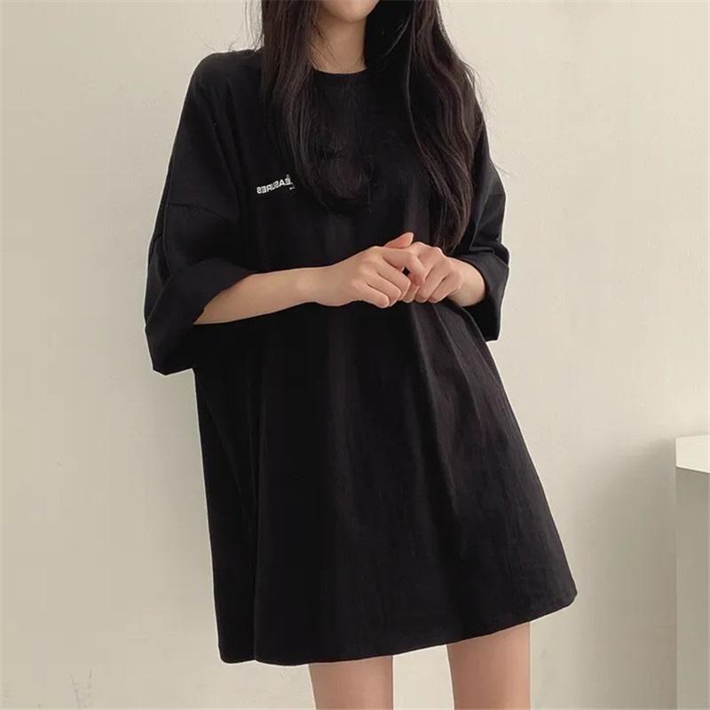 Pure Cotton Mid Length Short Sleeved T Shirt Women's Summer Korean Version Of Loose Large Size Sweet Hot Girl Top