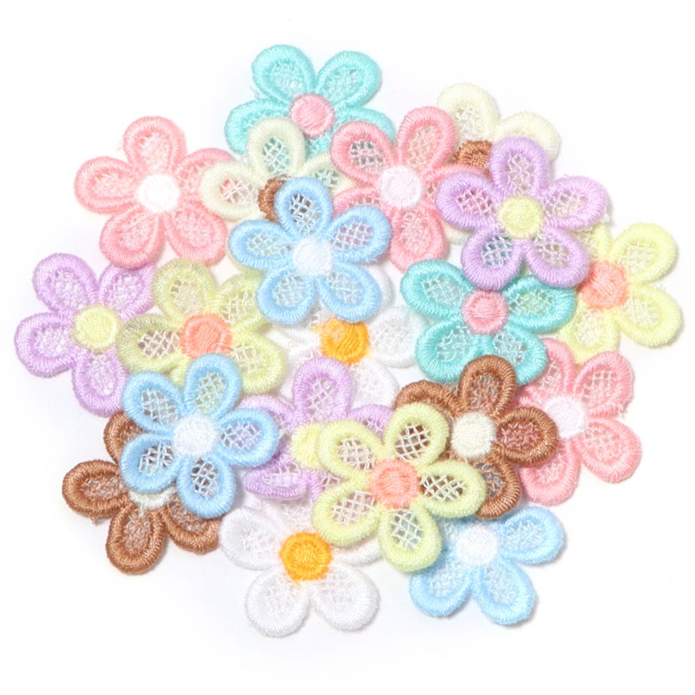 

20pcs/lot Double Color Flower Mesh Embroidery Patches Applique For Girls Clothing Dress Headwear Hair Clips Decor Accessories