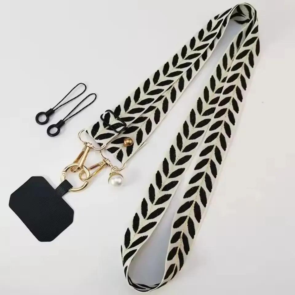 Adjustable Long Mobile Phone Lanyard Crossbody Card Neck Cord Clip Hang Lanyard Pearl Hanging Ornaments Charm Anti-lost Lanyard