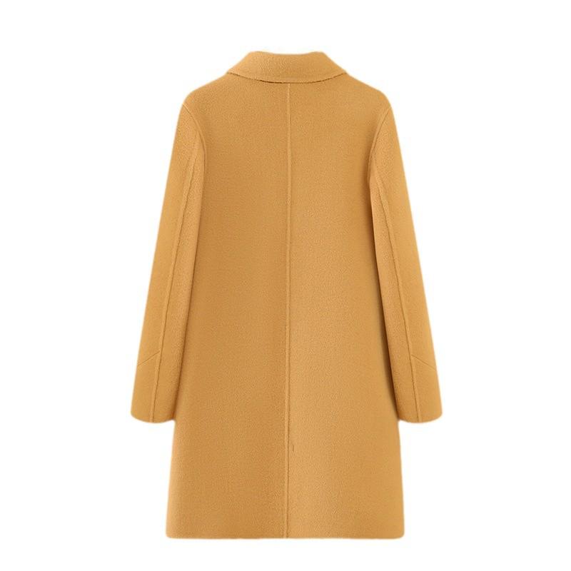 Women's Mid-Length Double-Faced Wool Coat: 2024 Korean Style, Warm Suit Lapel, Button-Up for Autumn/Winter
