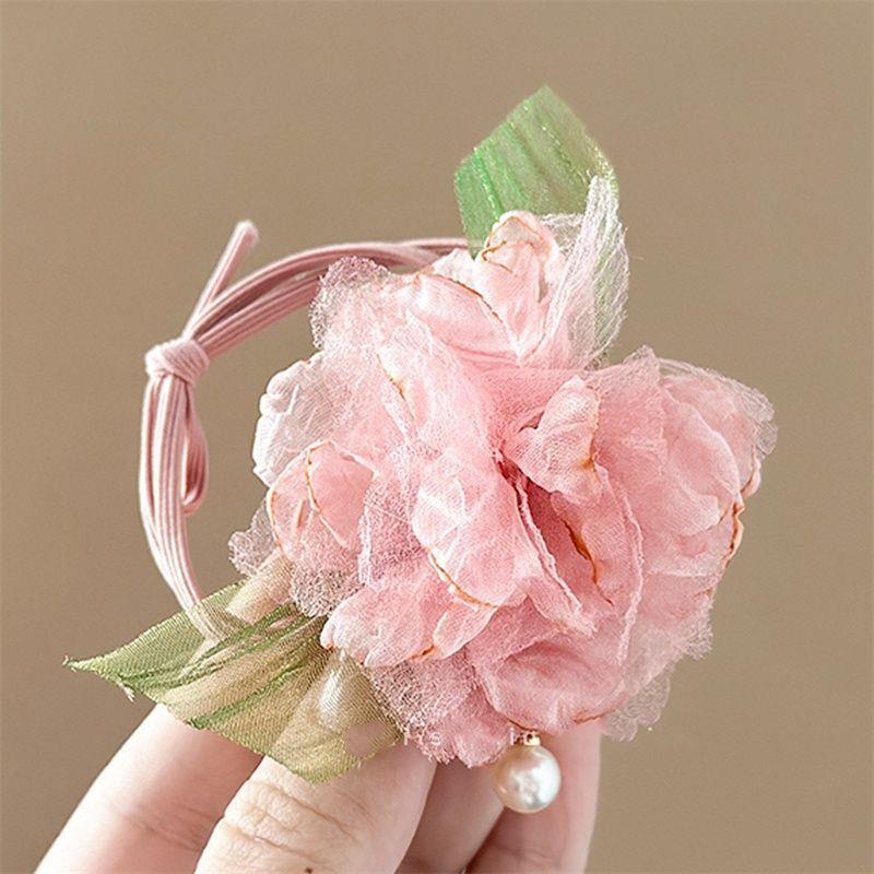 Pink Flower Ribbon Hair Band Women Girls Bowknot Ponytail Holders Hair Ropes Girls Korean Fashion Hair Accessories Headwear Blue