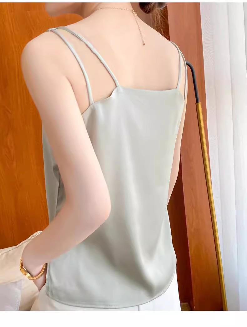 

Women s Satin V-Neck Camisole - Black/White, Imitation Silk, Summer Base Layer 3XL
