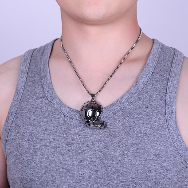Creative Sport Necklace Soccer Football Pendant Clavicle Chain Necklace Jewelry for Unisex Durable Stainless Steel C