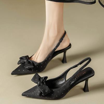 2024 New Womens Sandals Sexy Pointed Elegant Bow Design High Heel Party Shoes Summer Daily Versatile Slingback High Heel Sandals