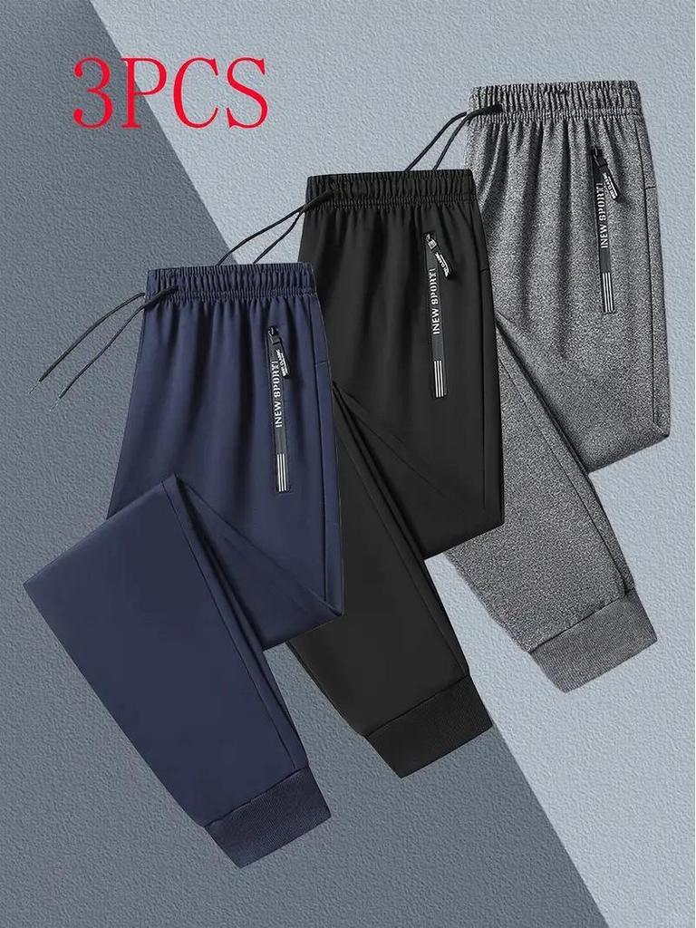 Men's European Size Casual Sports Sweatpants - Solid Color, Drawstring, Autumn/Winter Fitness & Running