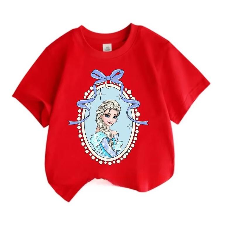 2025 Summer   Princess Elsa Tshirt Cotton Unisex and Women Cotton Clothing Fashion Girls Boys Short Sleeve Casual Tshirt