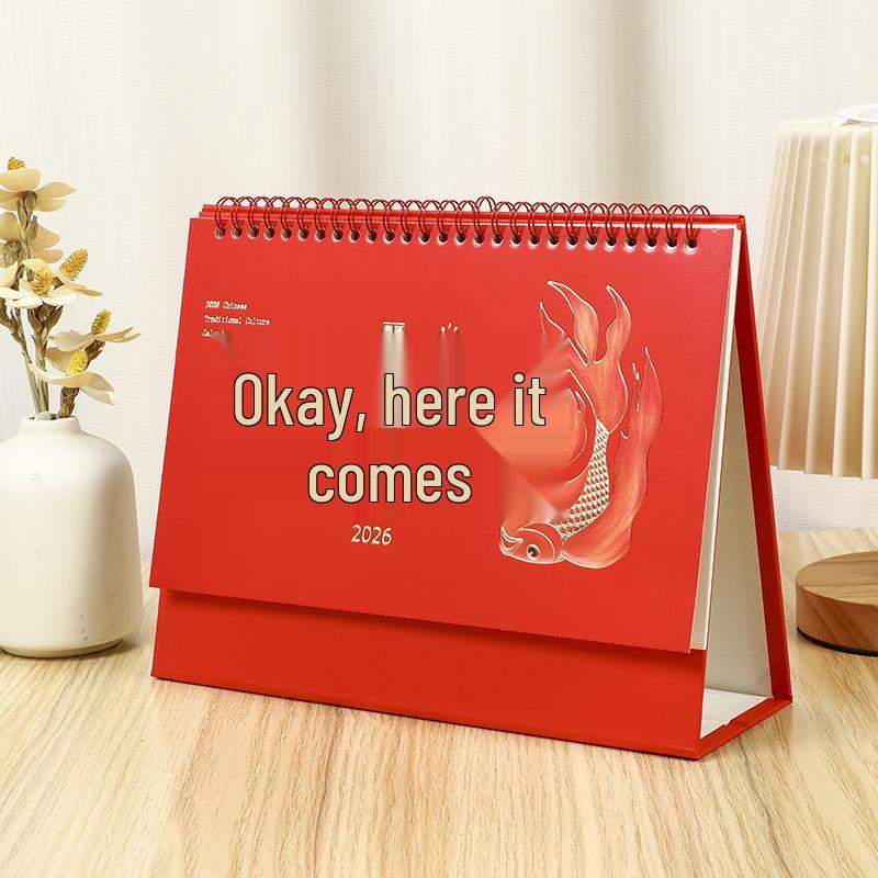 2026 Year of the Horse Chinese Red Hot Stamped Desktop Calendar with Embossed Design