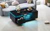 100*50*36cm Coffee Table with Drawer, LED Side Table, Living Room Table with Four Side Storage Compartments and a Cut-Out Design In the Middle. Black