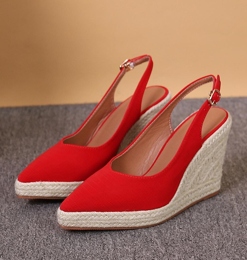 2025 Neue rote Wildleder-Pumps Peeptoe Keilsandalen Schuhe Damen spitze Zehen hohe Absätze Plateau Espadrilles Schuhe