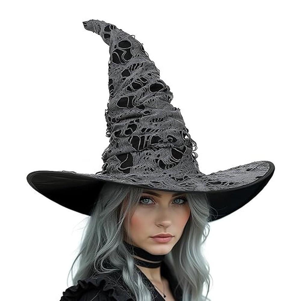 Tall Pointed Cone Top Ripped Tattered Witch Hat Gothic Cosplay Witch Cap  Cosplay Events