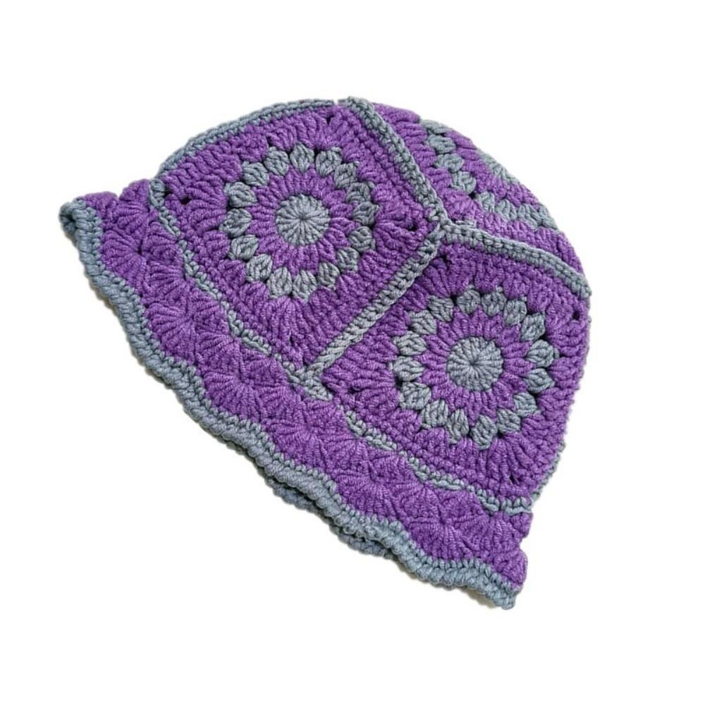 Hollow Flower Sun Hat Fleece thread Bucket Hat Fashion Knitted Fisherman Hat  Daily