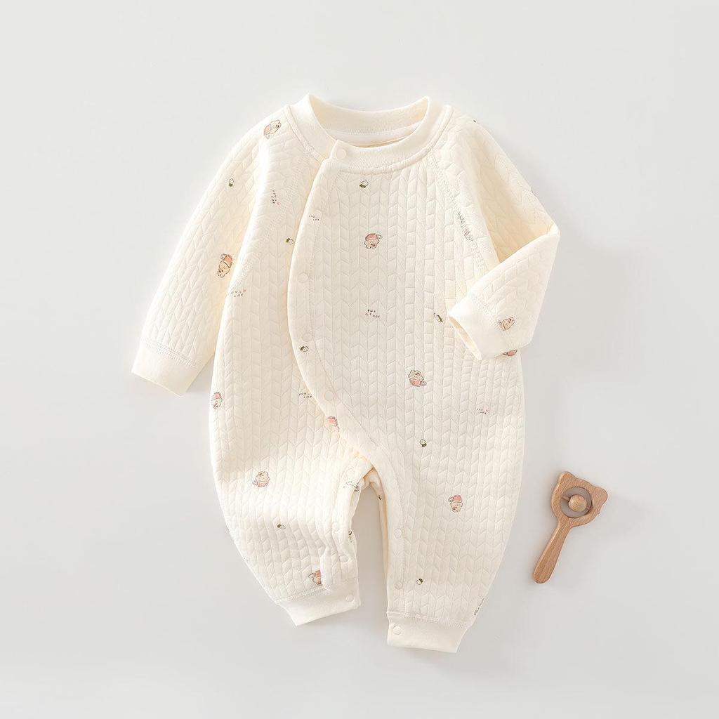 Cozy Air Cotton Baby Romper - Long Sleeve, Side Snap, Boneless Crawling Suit for Newborns - Perfect for Autumn & Winter Outings