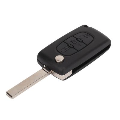 Car Key Case Black 3 Buttons Folding Flipping Protective Key Fob Cover Replacement for Peugeot 107