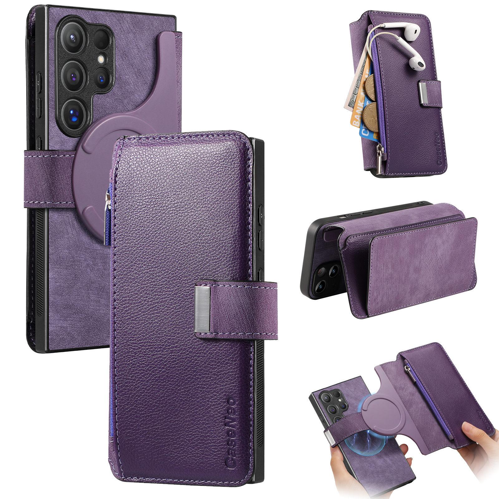 

For Samsung Galaxy S25 Ultra CASENEO MW-02 Detachable Magnetic Leather Wallet Phone Cover Purple