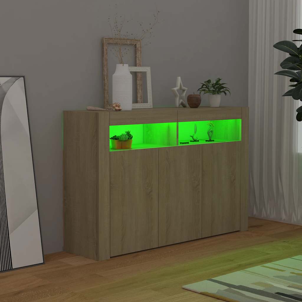 Sideboard with LED Lights Sonoma Oak 115.5 x 30 x 75 cm