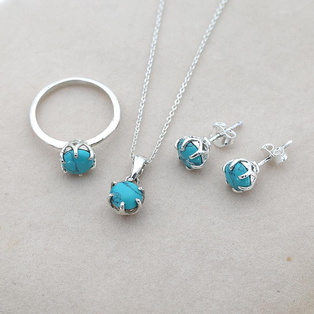 Turquoise Jewelry Set, 925 Sterling Silver, Dainty Jewelry, Gift For Her, Women Jewelry