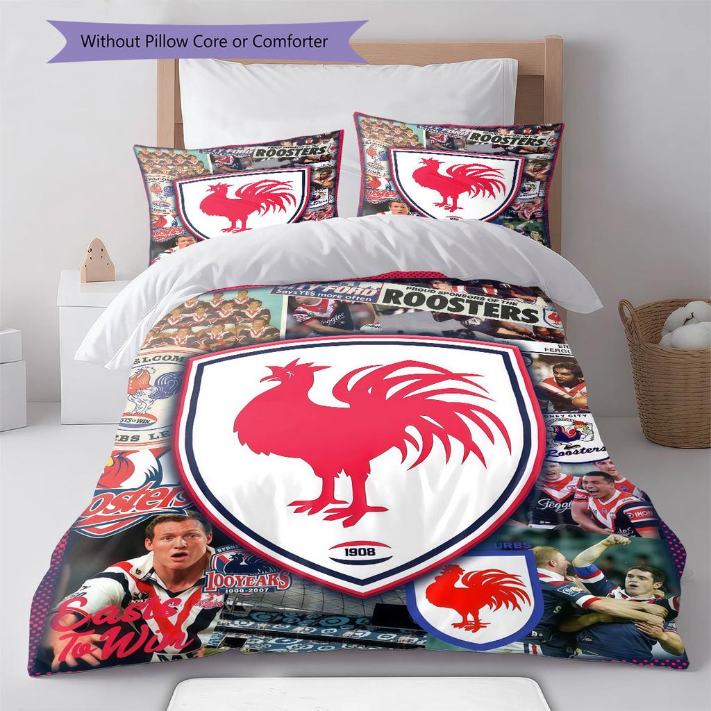 Sydney Roosters Legacy Bedding Quilt Set Quilt Cover Pillowcase Home Decoration Birthday Gift (1 * Duvet Cover + 2 * Pillowcase, Without Core)