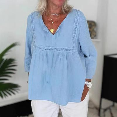 Neues Damen Einfarbiges Lässiges Langarm V-Ausschnitt Normal Mehrfarbig Damen Top Shirt