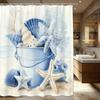 Bathtub Curtain Vibrant Marine Life & Shell Pattern Polyester Shower Curtain - Nautical Style Bathroom Decor Fabric