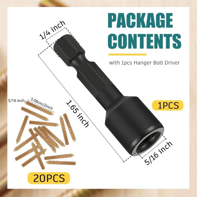 20Pcs 5/16-18x2inch Heavy Duty Carbon Steel Hanger Bolts Double End Bolts Hardware for Outdoor Furniture Installation