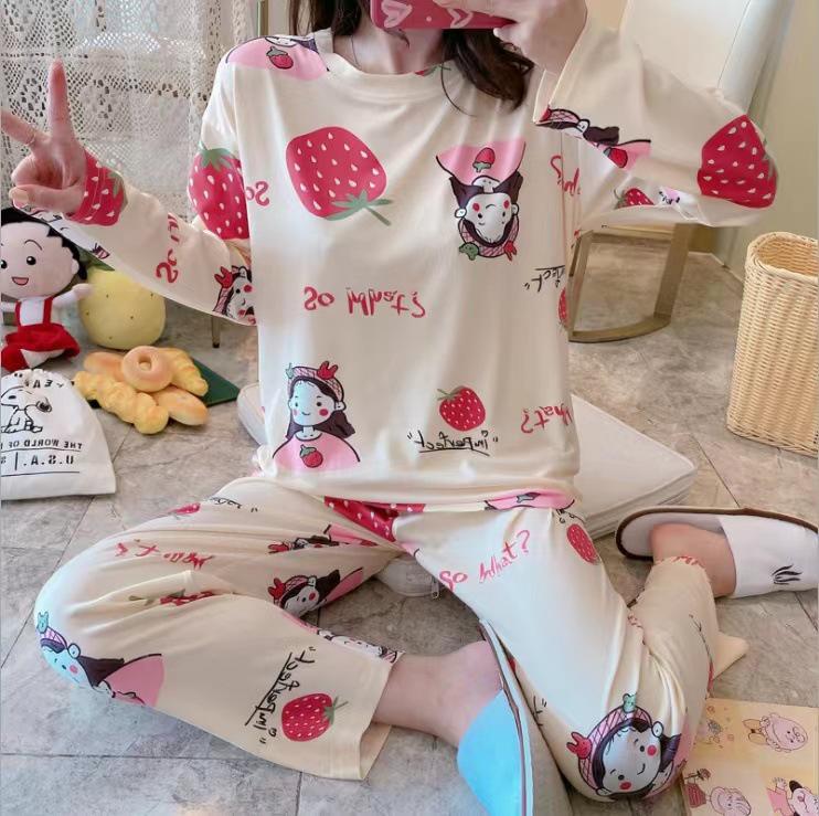 Women's Korean Smiley Face Cartoon Pajamas Set – Long-Sleeved Pullover & Trousers for Autumn/Winter