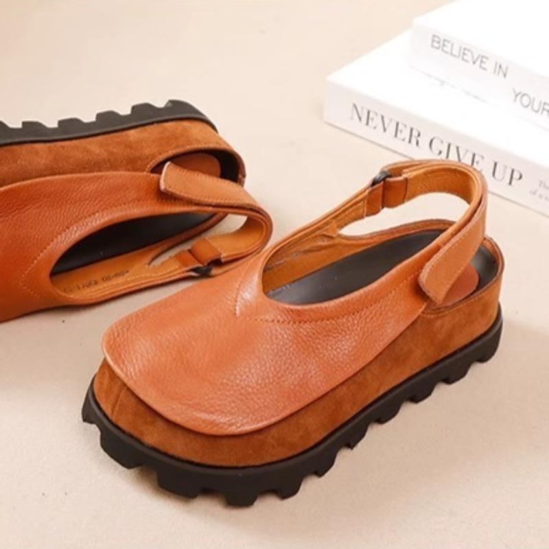 Fashion Retro Interior Height Increasing Flat Sole Single Shoes for Women 2025 Summer New Top Layer Cowhide Platform Sandals for Women