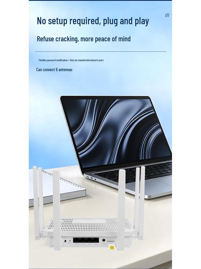 Enhanced WIFI6 Smart Wireless Router with 6 Antennas for Stable, High-Speed 4G Signal and Superior Wall Penetration.