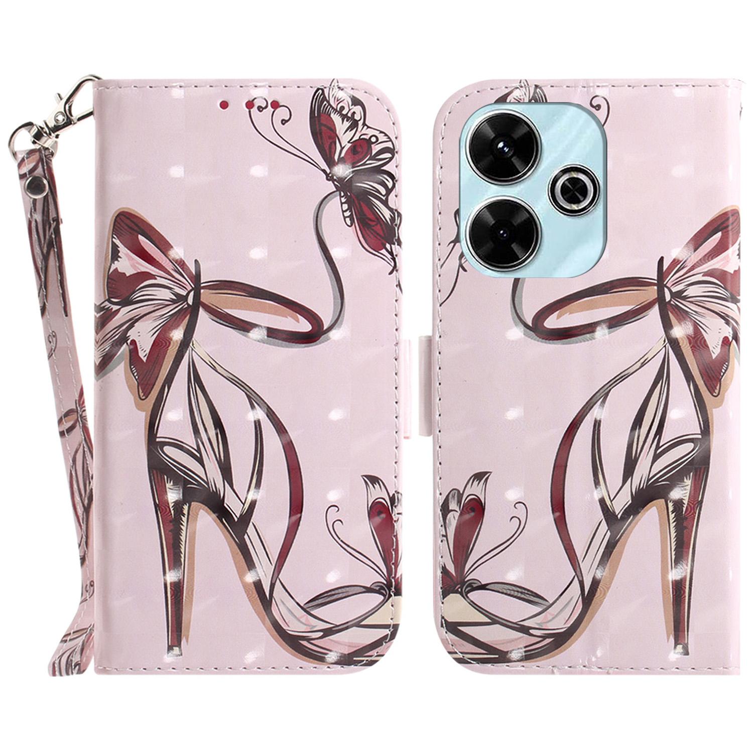 

For Xiaomi Redmi 13 5G/13 4G/Poco M6 4G Case Stylish Pattern Leather Wallet Stand Phone Cover Butterfly High Heels
