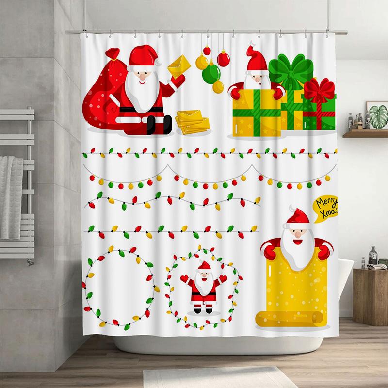 

Tu Christmas Shower Curtain Festive Holiday Decor Waterproof Bathroom Fabric Holiday Shower Curtain Sets Winter Themed Home Deco W60H190(CM)-1 Pcs