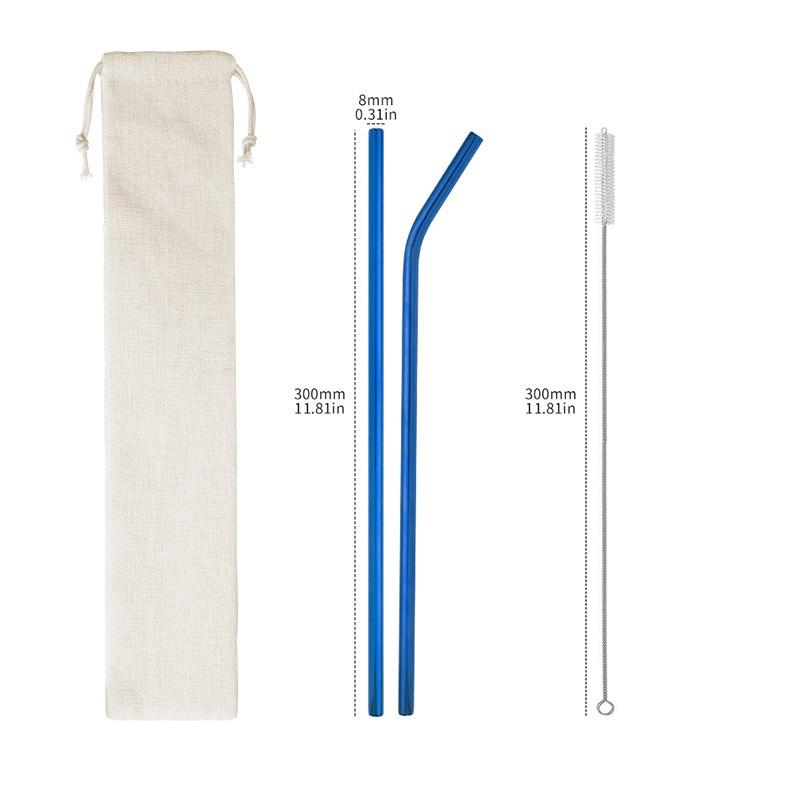304 stainless steel straw set, reusable with cleaning brush bag
