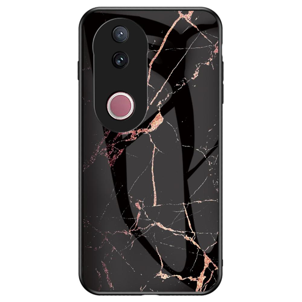 

For vivo V50 5G Case Marble Pattern Tempered Glass+PC+TPU Protective Phone Cover Gold Black Marble
