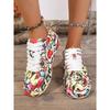 2025 New Arrival Oversized Sneakers with Colorful Letter Prints, Thick Soles, Lace-Up Round Toe, Sporty Style Women's Shoes