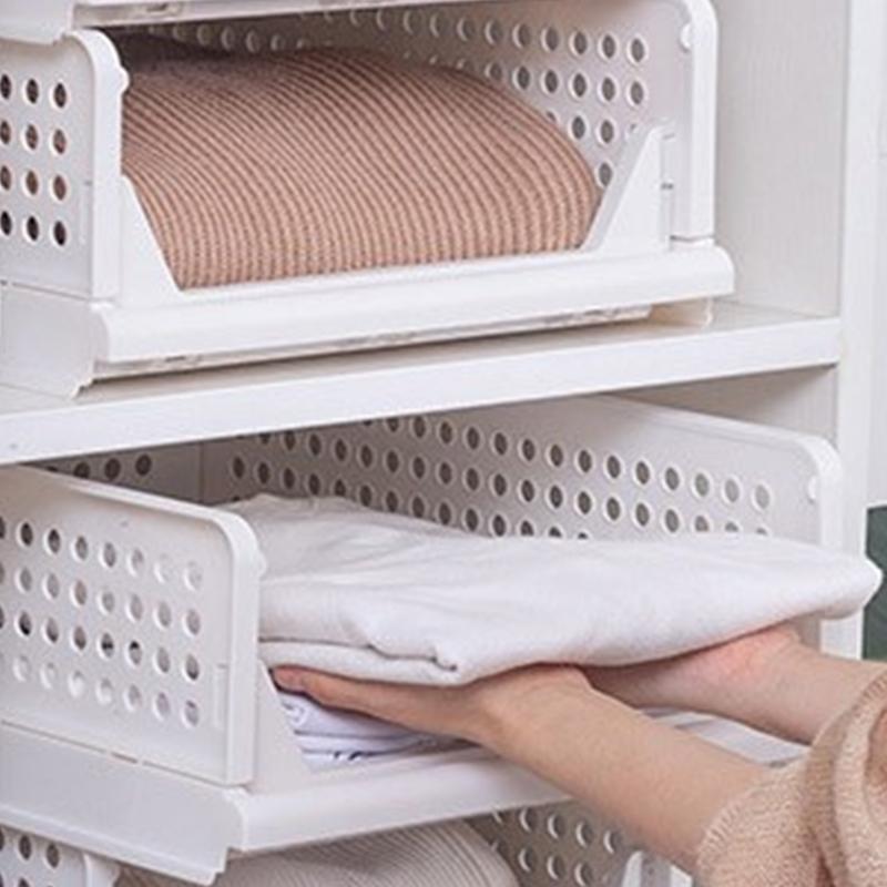 Wardrobe Foldable Storage Basket Layered Divider Drawer Rack Stackable Clothes Organizing Basket
