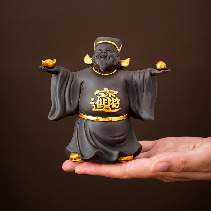 Exquisite Purple Clay God of Wealth Tea Pet - Tea Table Ornament for Wealth Attraction