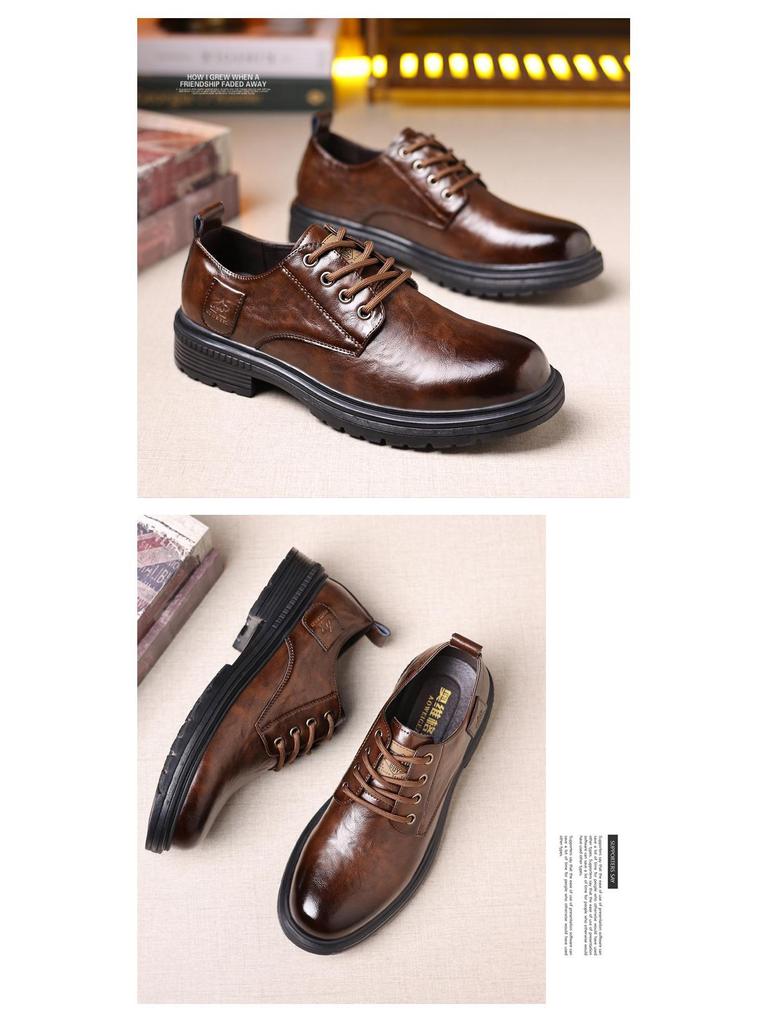 Ovigz Yadan Style Men's Premium Breathable Leather Business Shoes - Soft, Non-slip Sole.