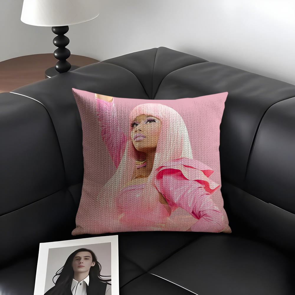 N-Nicki Minajj Singer Cushion Cover Natural Linen Organic Fabric Double-Sided Printing Sofa Home Decor Gift Pillow Case
