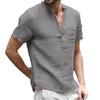 Zon Smaids Linen Short Summer Solid Drop Shoulder Cut and Sew Size Men's Top, Sleeve, Cotton-Linen T-Shirt, Color, Collared, (Gray, 3XL)