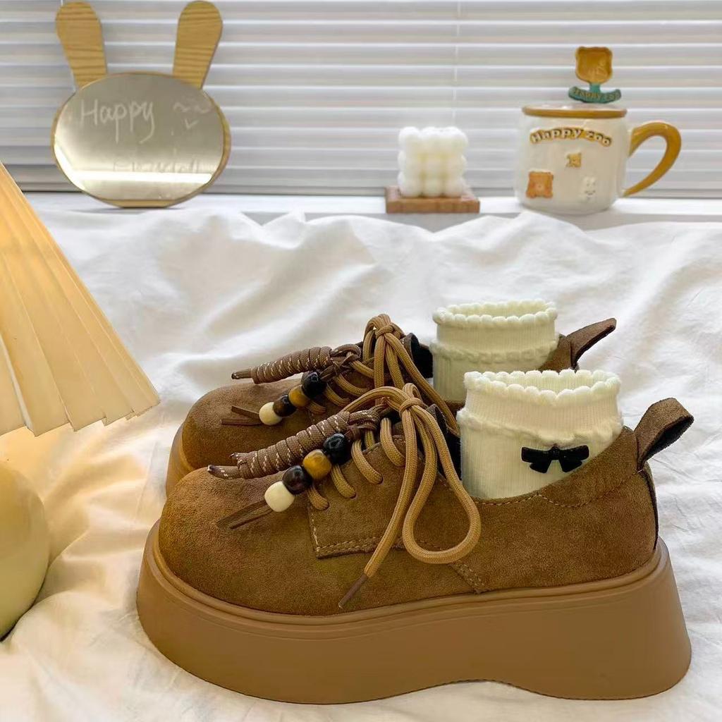 Retro beaded Birkenstocks women's shoes spring and autumn 2025 new loafers thick-soled heightened lace-up Birkenstocks