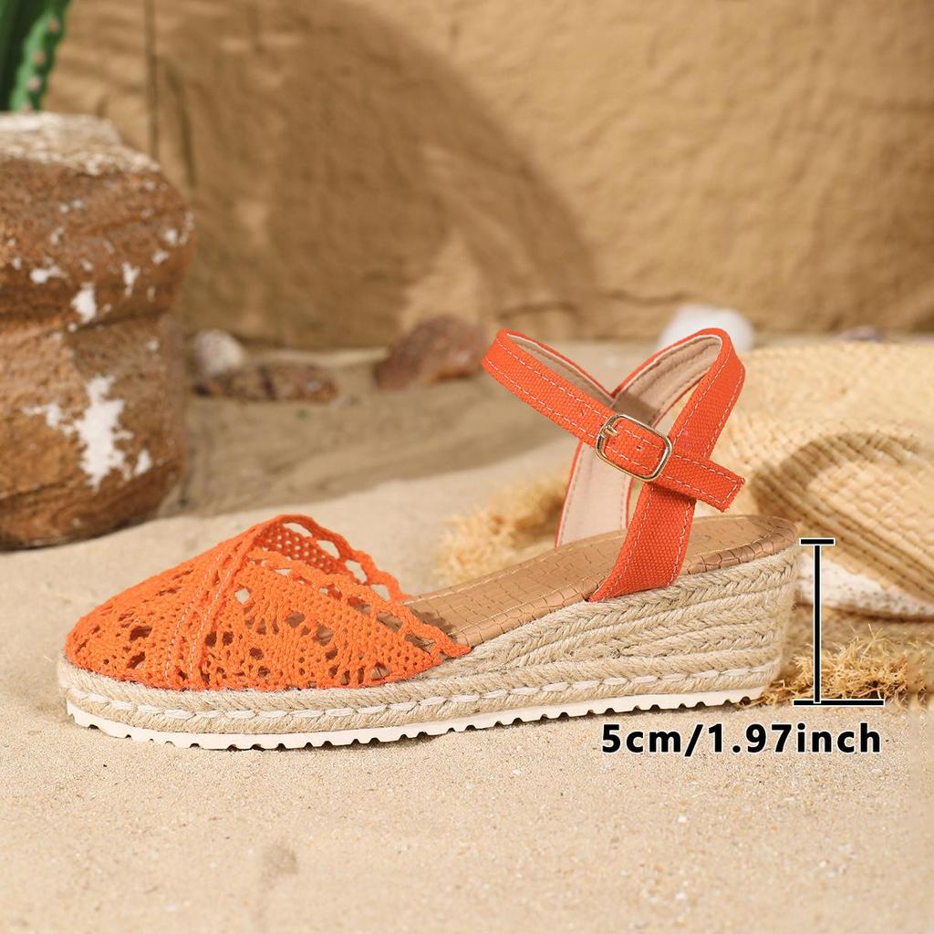 Women's Breathable Wedge Espadrille Buckle Sandals - Fashionable Plus Size Thick Sole Sandals