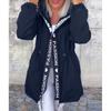 Womens Winter Casual Hooded Zip-Up Letter Print Cotton Puffer Coat With Pockets